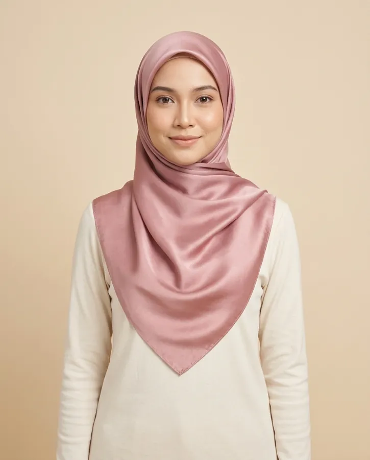 Model wearing the LARA tudung, catalogue shot