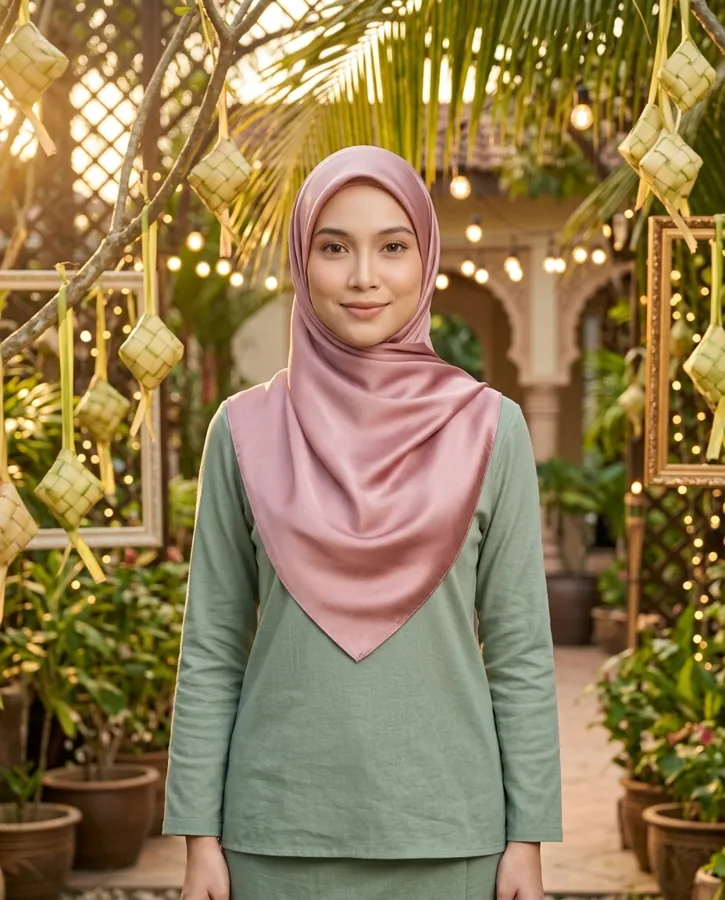 Same model in the same tudung at a Raya shoot