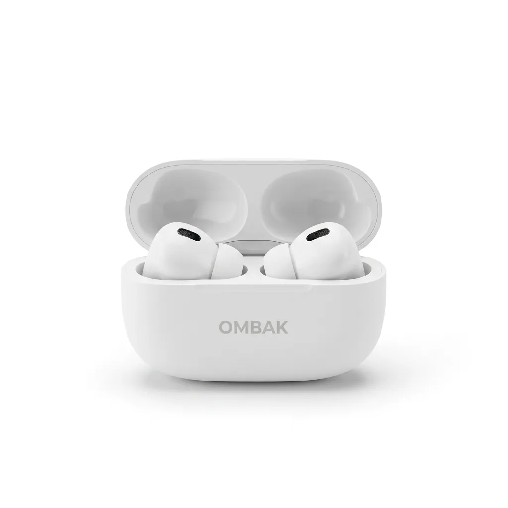 OMBAK earbuds on a white background, marketplace main image